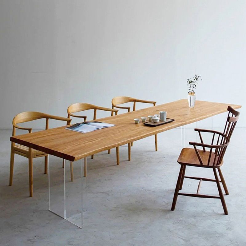 Modern Solid Wood Dining Table Natural Finish Table with Acrylic Base