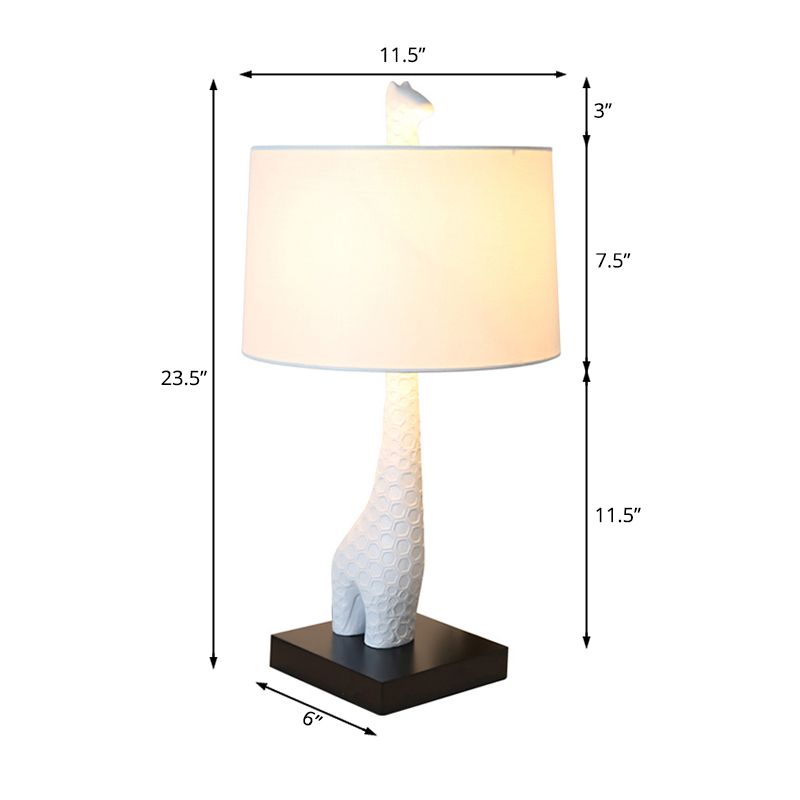Weiße Single Drum Study Lampen Modernismus Stoff Lesen Lesen mit Giraffe -Basis für Schlafzimmer