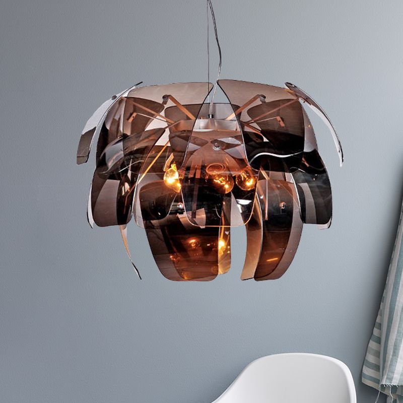 Flower Living Room Ceiling Chandelier Smoke Gray Glass 4 Bulbs Modernist Suspended Pendant Light