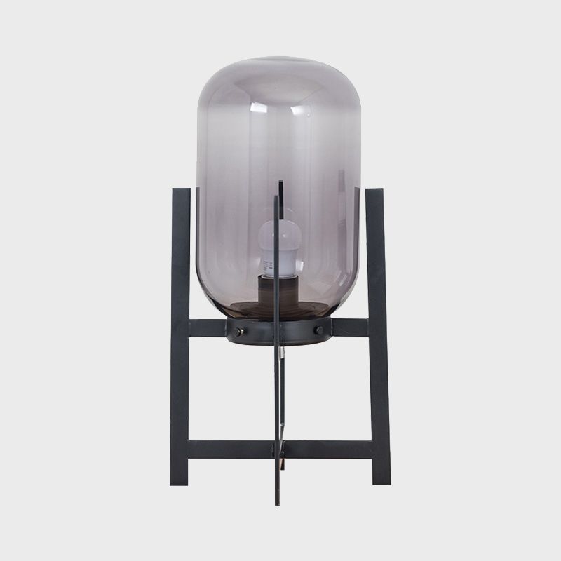 Lampada da comodino quadrupede in ferro Lampada da lettura moderna a luce singola bianca/nera con paralume oblungo in vetro opale/grigio