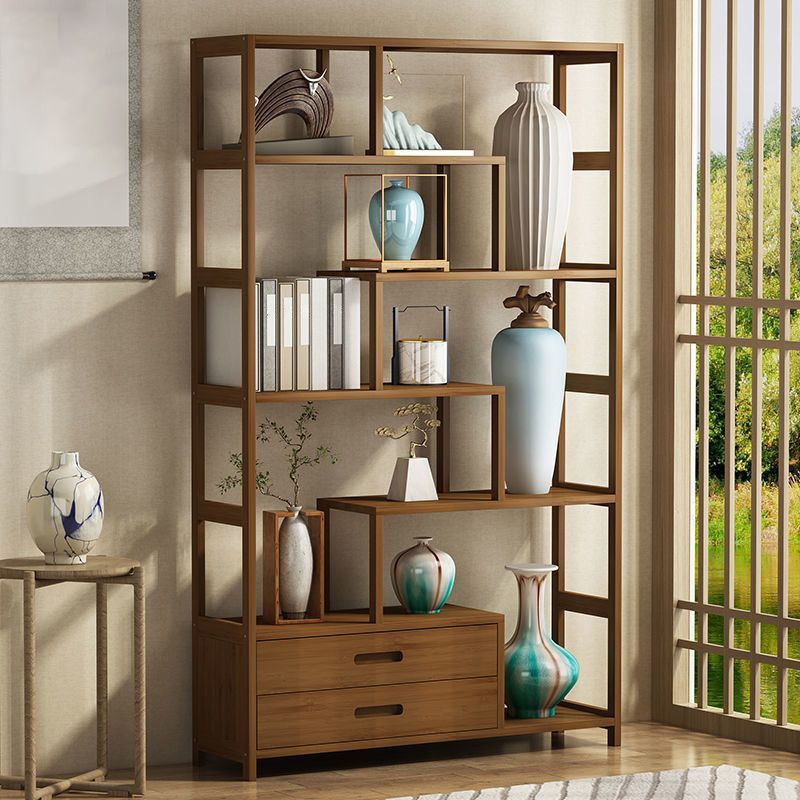 Modern Bamboo Etagere Shelf Bookcase Open Back Vertical Bookshelf for Study Room
