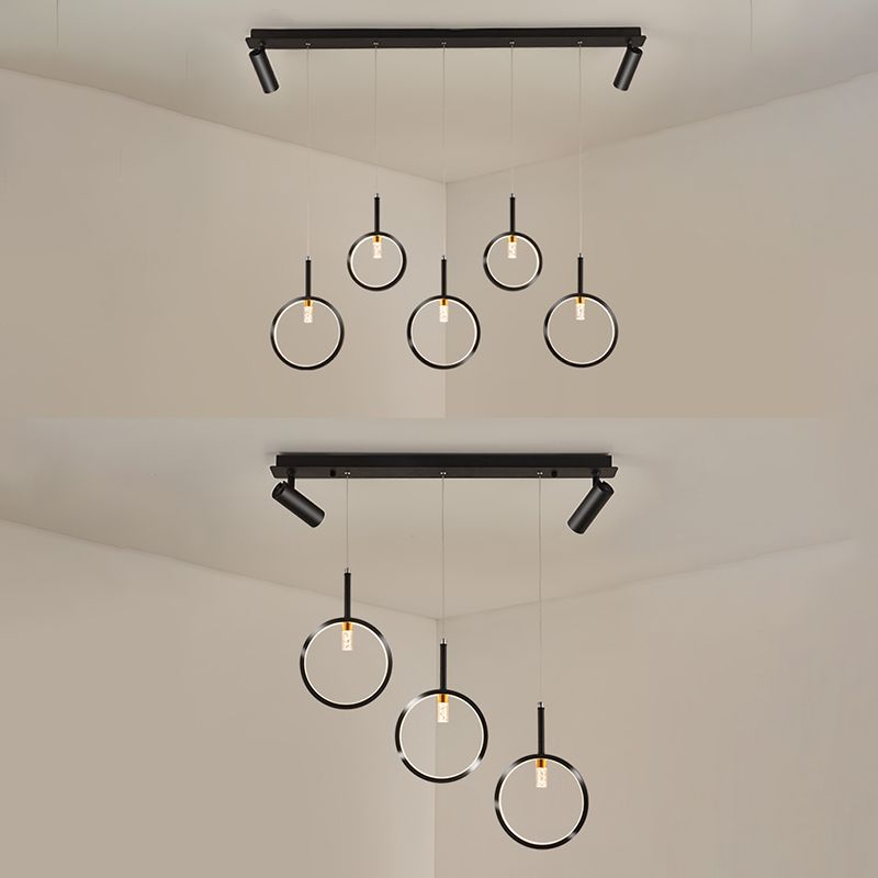 Luce a sospensione moderna creativa dell'isola lineare in ferro annessato Luce a soffitto a LED con ombra acrilica