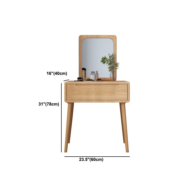 Scandinavian Solid Wood Dresser 1-Drawer Vanity Table with Stool and Mirror