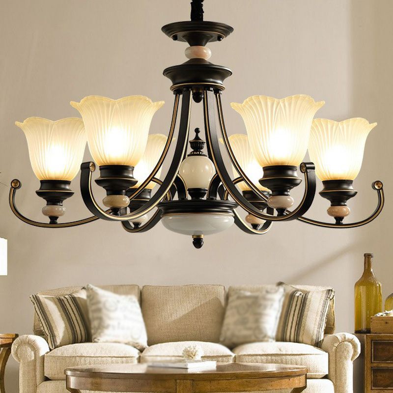 Blumenförmige gefrorene Glas Kronleuchter Beleuchtung Klassiker Esszimmer Anhänger Licht in Schwarz
