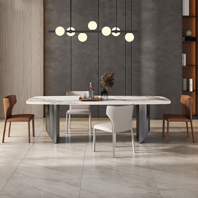 Stone Modern Dining Table Double Pedestal Table for Dining Room