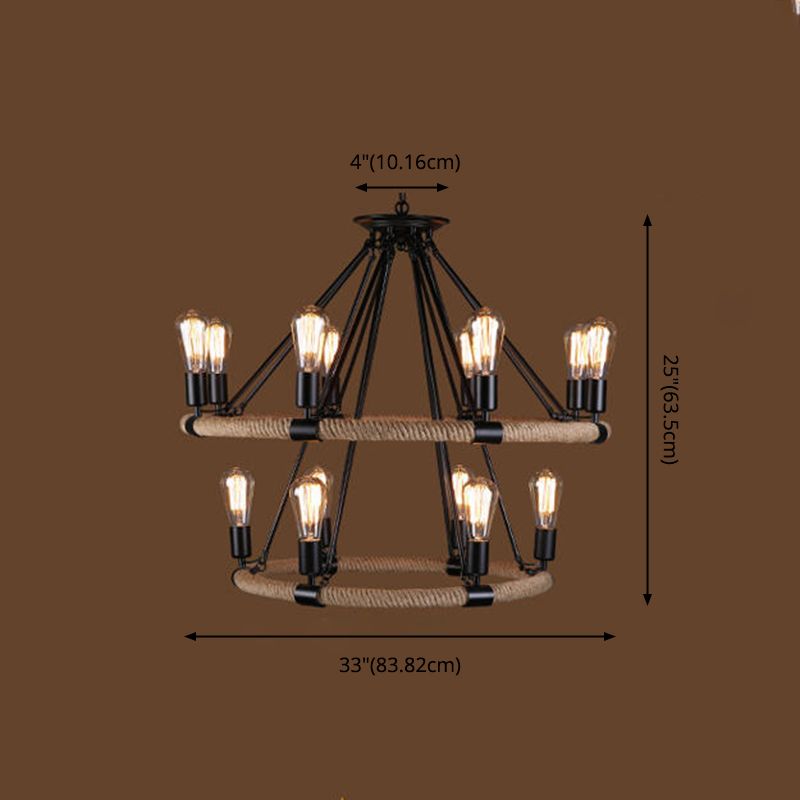 Black Antique Hanging Fixture Circle Wrought Iron Chandelier Pendant Lights