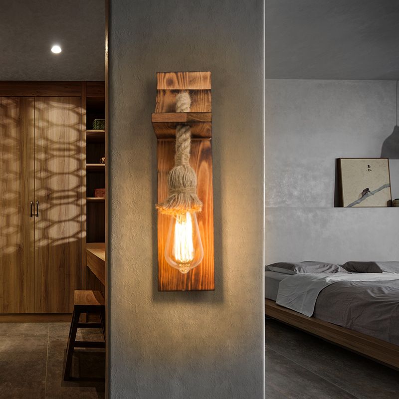 American Rustic Wall Sconce Wooden Natural Rope Sconce Light for Restaurant Coffee Shop