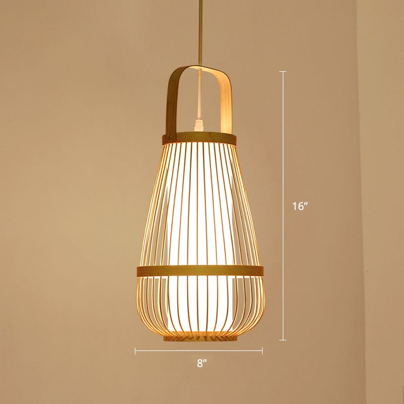Basket Bamboo Pendant Light Contemporary Single-Bulb Wood Suspension Light Fixture