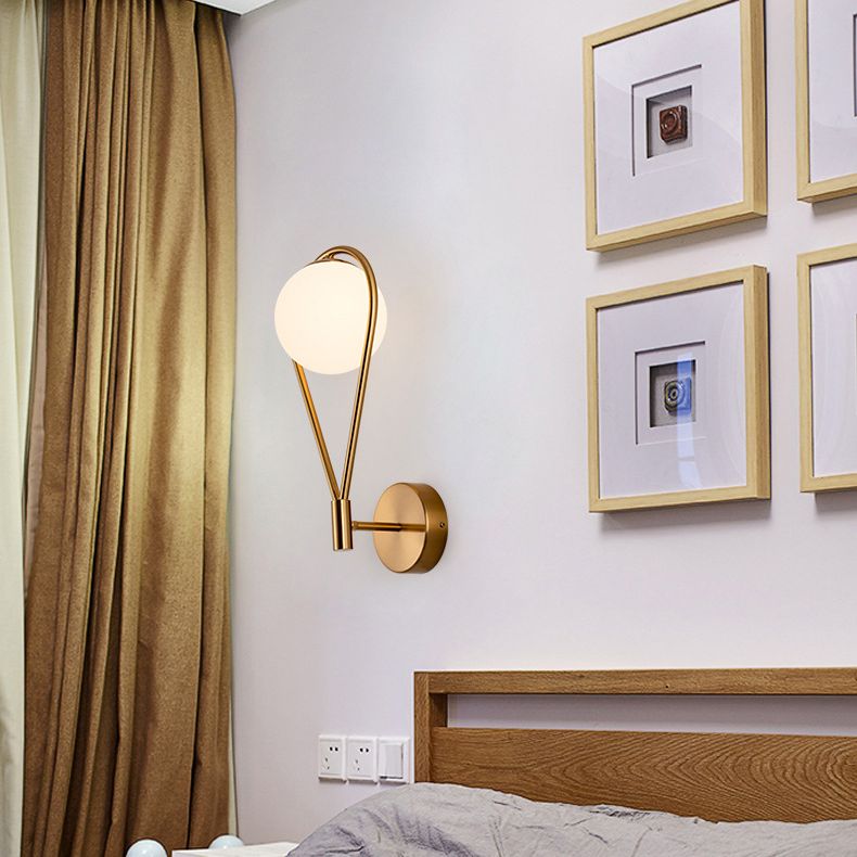 Nordic Minimalist Glass Wall Lamp Milky Glass Metal Base