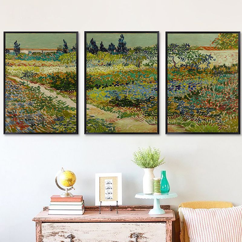 Green Farm Field Wall Art Van Gogh Farmhouse Textured Canvas Print for Home