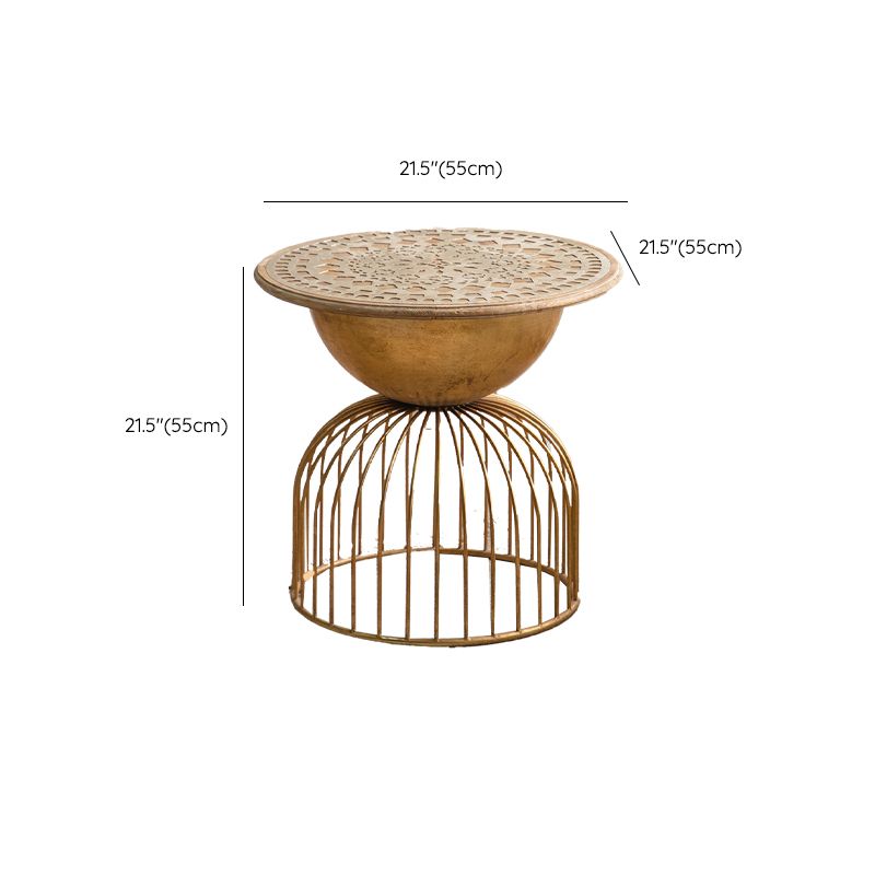 Round Shape Solid Wood End Table with Metal Base Corner Table for Living Room