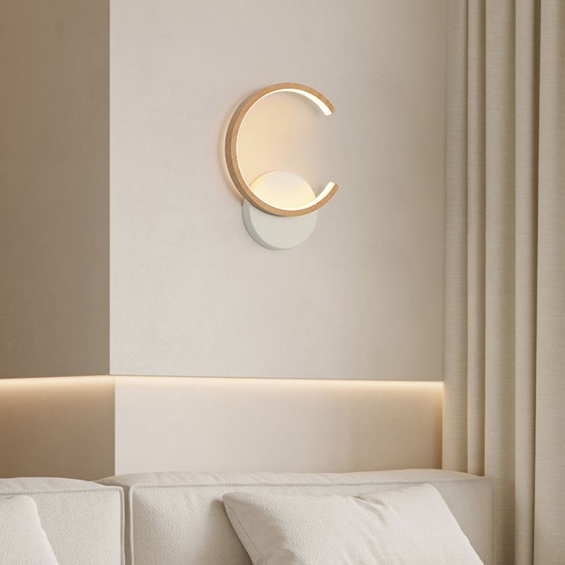Modern Simple Wall Light Circle Shape Wood Grain Wall Lamp for Living Room
