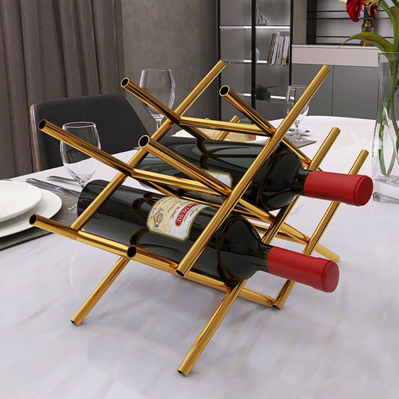 Modern Simple Tabletop Wine Rack Golden Geometry Wine Bottle Rack for Kitchen