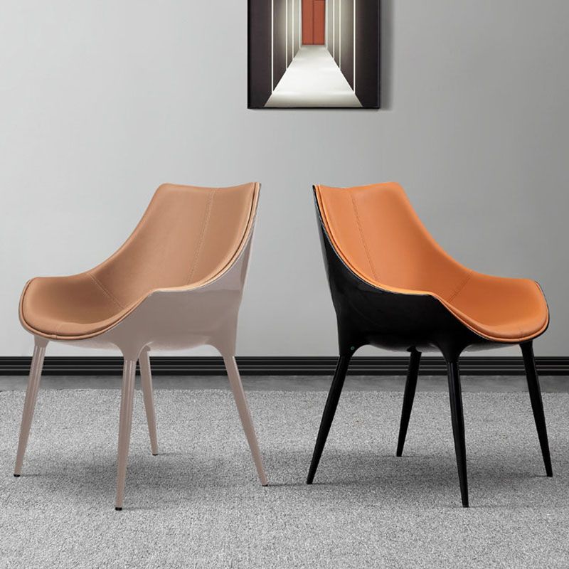 Hedendaagse stijl lederen eetkamerstoelen stoere achterstoelen met achterste arm (set van 2)