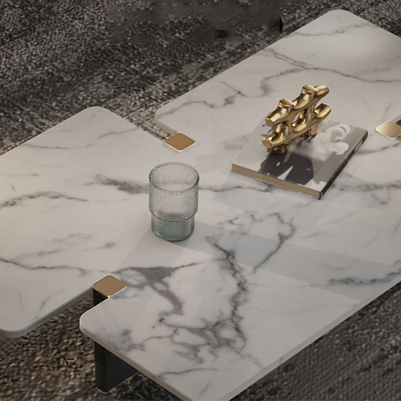 13.7"H Contemporary Wooden 3-leg Base White/grey Irregular Marble Coffee Table