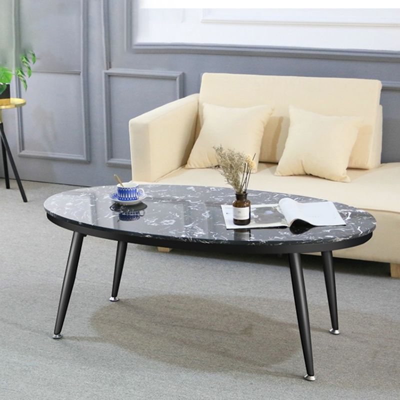 Oval Faux Marble Coffee Table 1 Single 4 Legs Cocktail Table