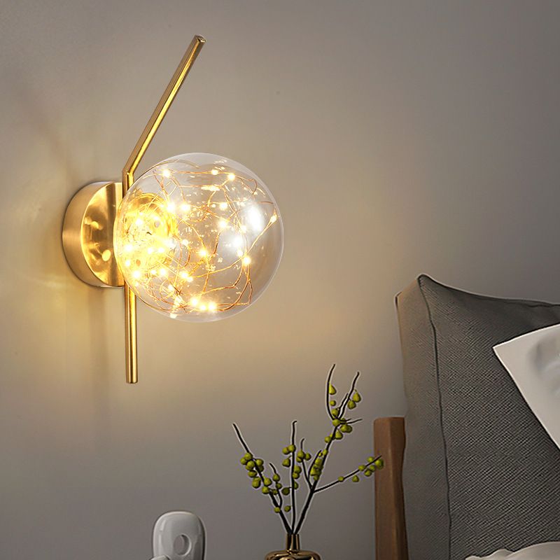 Transparent Globe Glass Bedside Lamp Nordic Style LED Lights String Stairs Sconce Light with Metal Fixed Arm