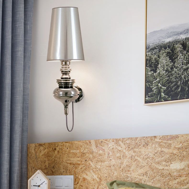 Tapered Wall Sconce Lighting Contemporary Fabric White/Black/Silver LED Sconce Light, 6"/8"/10" Dia