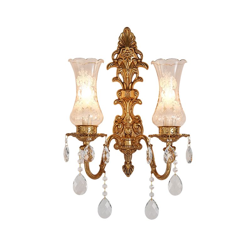 Unique Shade Glass Wall Sconce Modern Style Multi Lights Wall Mount Light Fixture in Gold