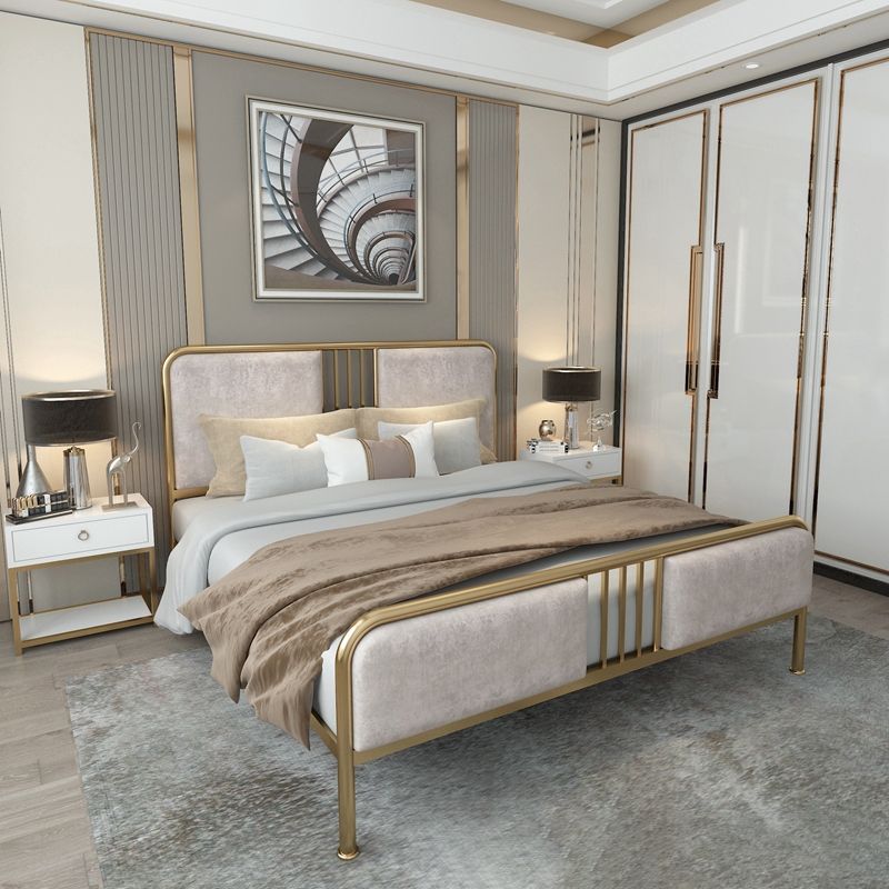 84.65 inch Wide Contemporary Bed Frame Metal Bed with Upholstered Headboard