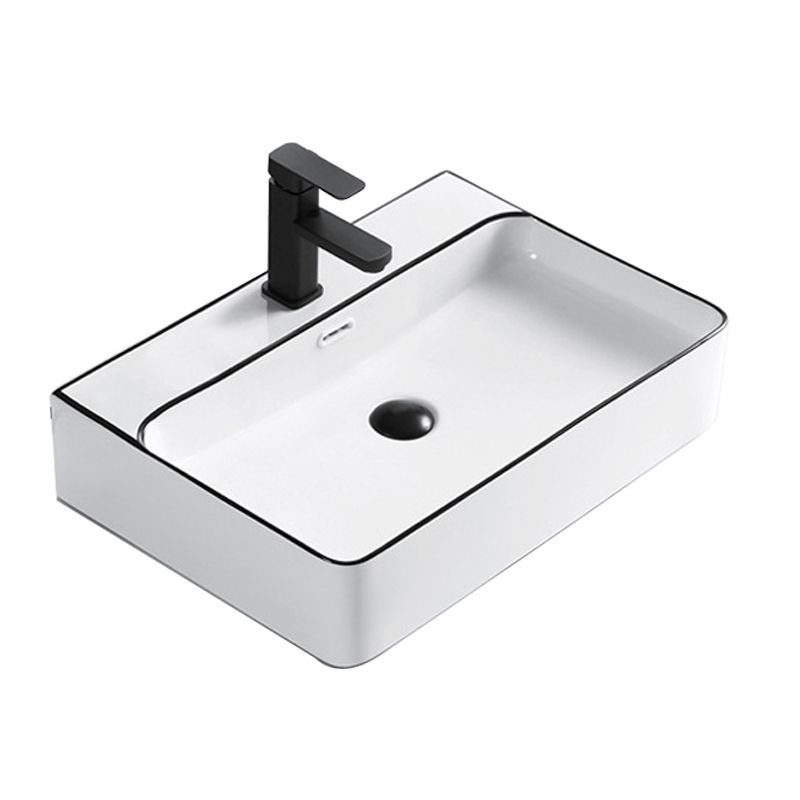 Modern Bathroom Sink Porcelain Rectangular with Overflow and Drain Assembly Basin Sink