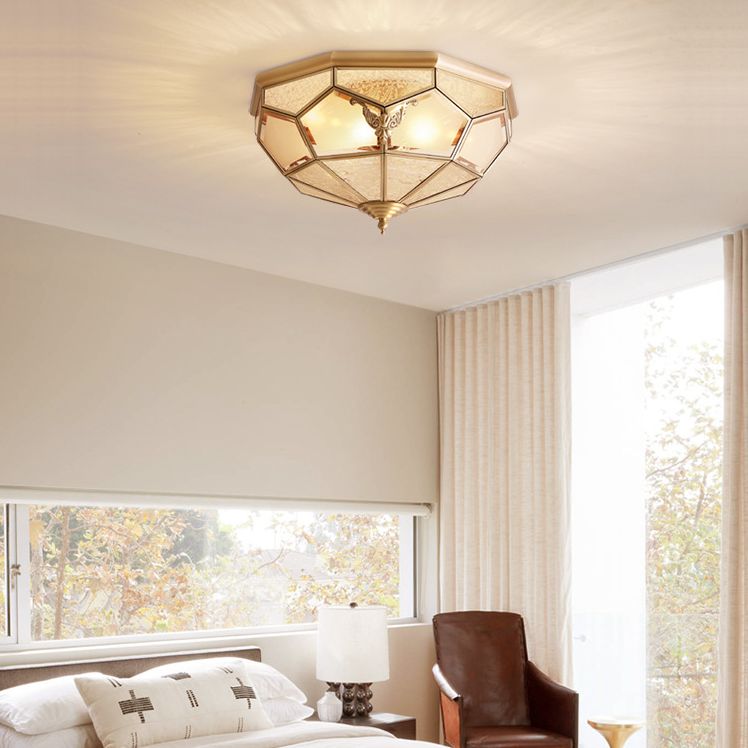 Luminaire encastré traditionnel en verre pour chambre à coucher, plafonnier en laiton
