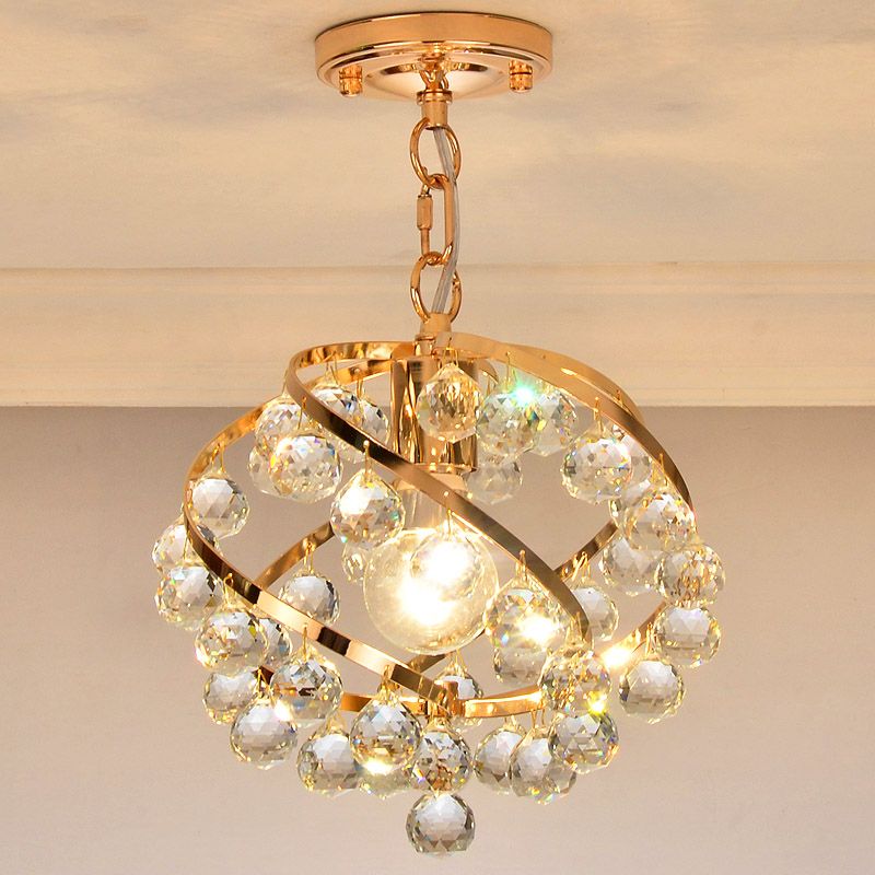 1 Light Orb Posting Lighting Industrial Gold Clear Crystal Luz de techo colgante para Foyer