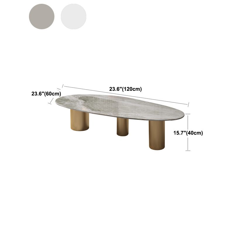 Oval Stone Top Coffee Table Set with 3 Steel Legs for Living Room