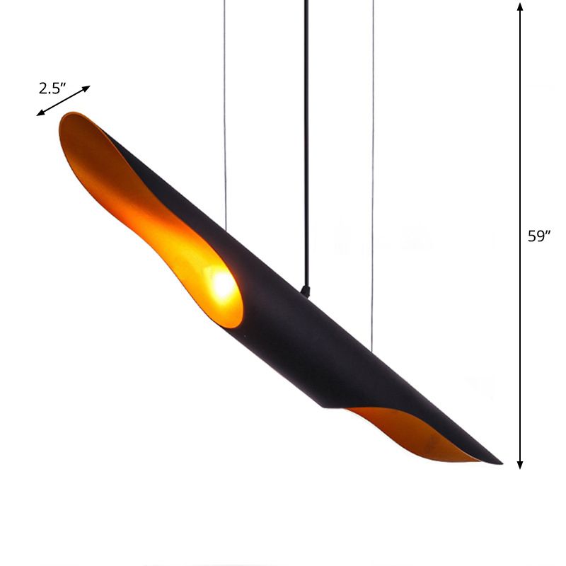 Black Pole Ceiling Light Decorative 2 Bulbs Metal Hanging Pendant Light for Living Room