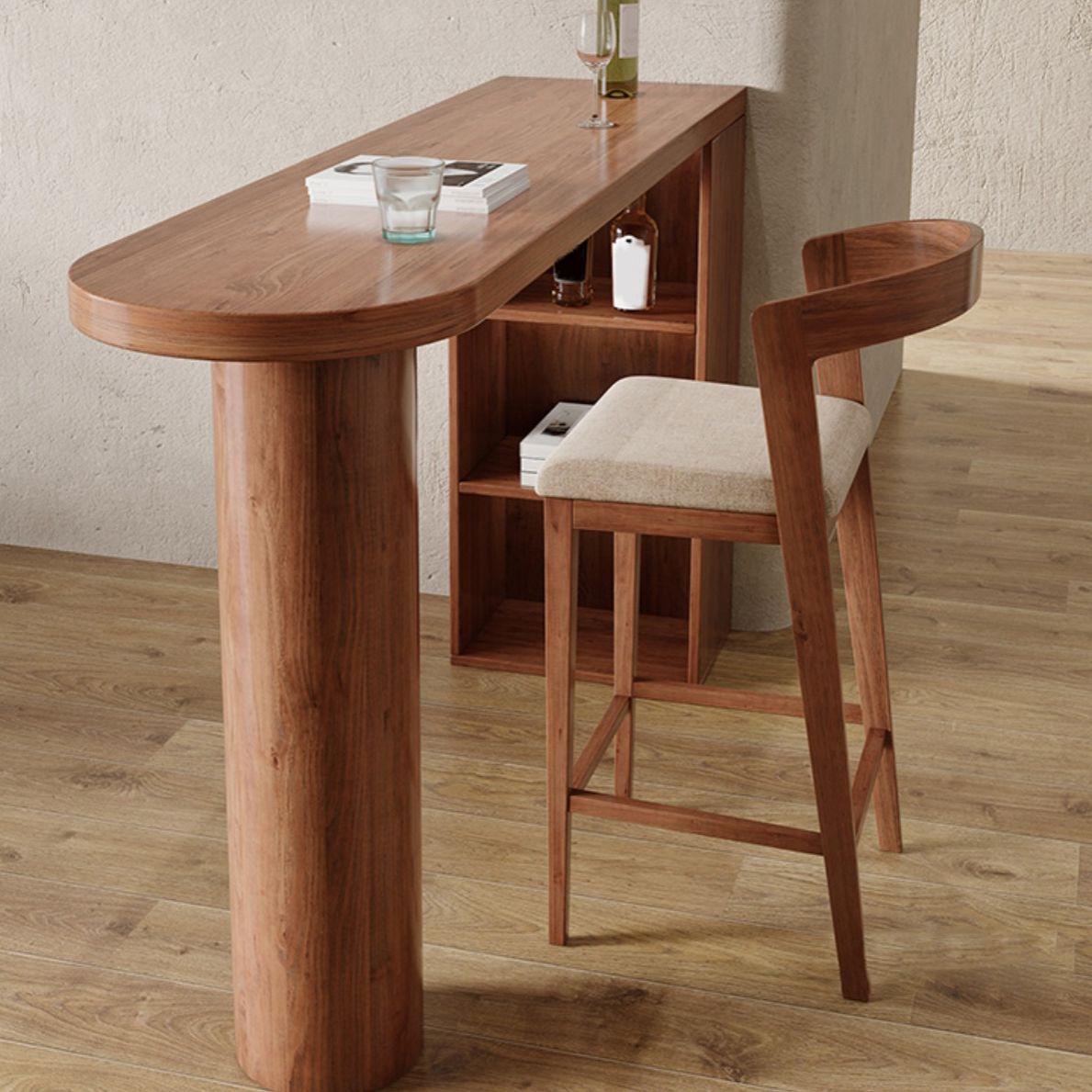 Industrial 1/2 Pieces Bar Table Set Pine Wood Counter Table with High Stools