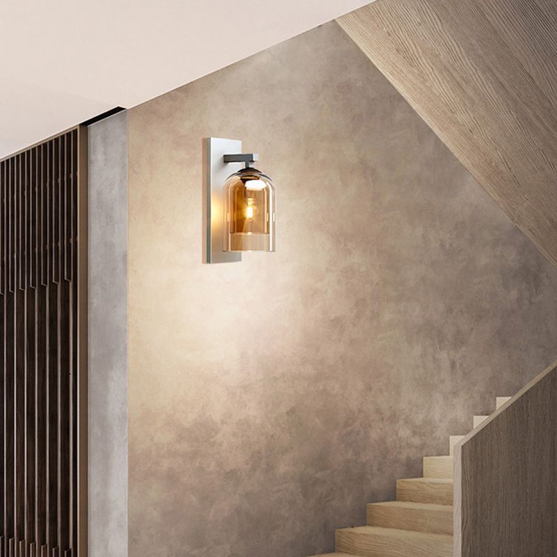 Single Modernism Silver Finish Wall Mounted Sconce Glass Shaded Wall Light