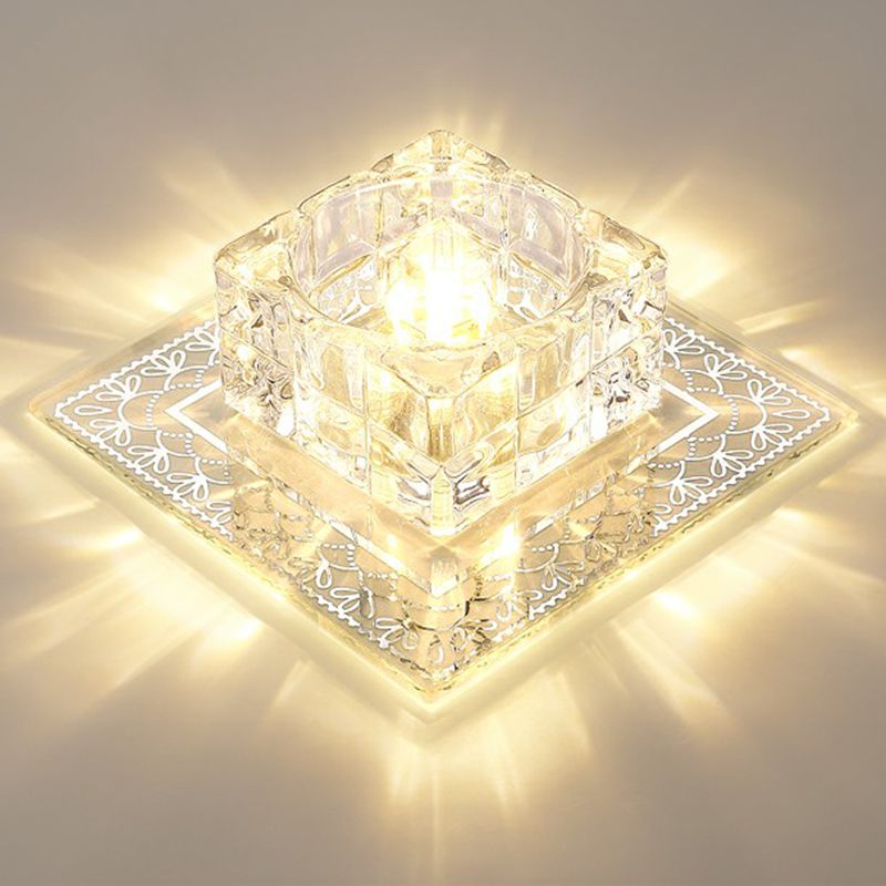 Square Flush Mount Lighting Minimalist Crystal Hallway LED Flush Mount Fixture in Clear