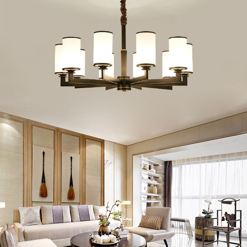 Post-Modern Metal Hanging Chandelier Light Cylindrical Glass Shade Ceiling Chandelier for Living Room