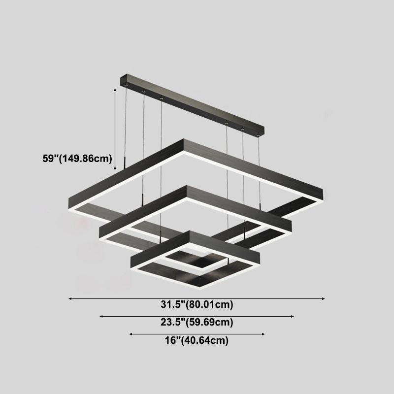 Modern Style Black Chandelier Lighting Fixtures Aluminium Multiple Squares Ceiling Lamp