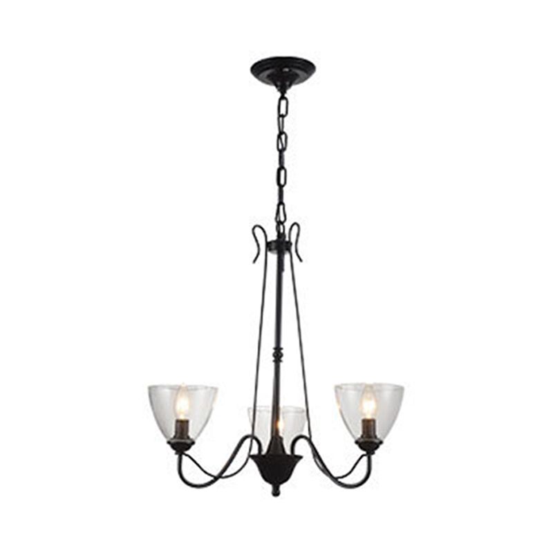 Black 3/5 Lights Pendant Chandelier Traditional Clear Glass Scroll Hanging Light with Cone Shade