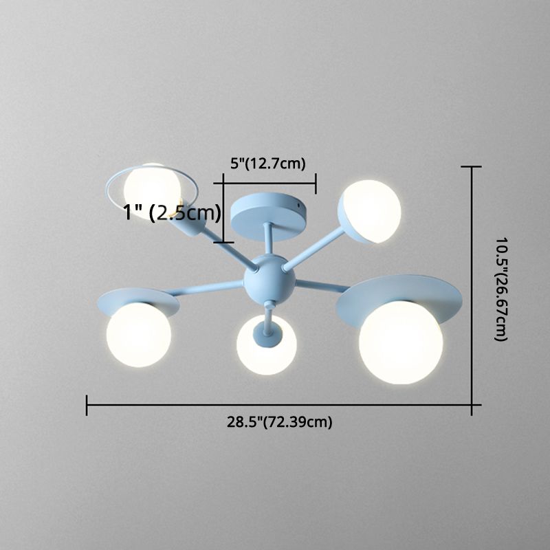 5-Light Macaroon Style Ceiling Light Nordeuropa Iron Art Semi-bündige Mount Beleuchtung Leuchte für Kindergarten Hallway Schlafzimmer