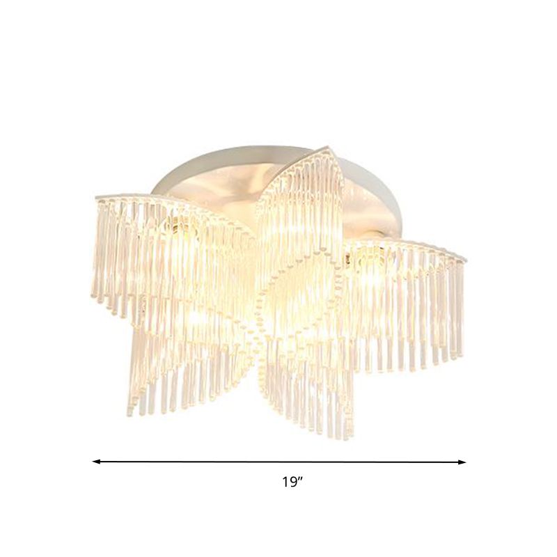 Lámpara de techo con varilla de cristal, montaje empotrado, pétalo/cilindro blanco, moderna, 1/3/5 luces