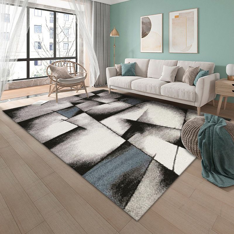 Black Modern Carpet Polyester Graphic Carpet Non-Slip Backing Carpet for Home Decor