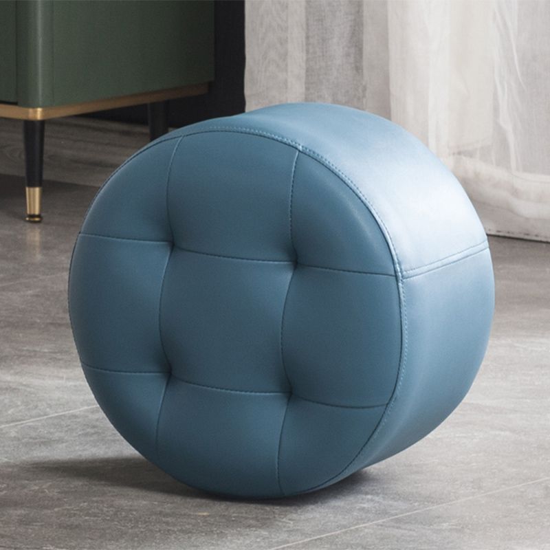 Modern Pouf Ottoman Faux Leather Upholstered Tufted Solid Color Cylinder Shape Ottoman
