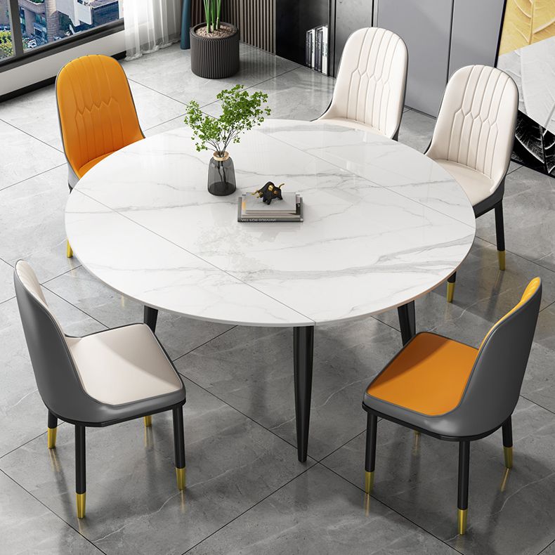 Extendable Sintered Stone Top Dining Table Round Table with Metal 4 Legs