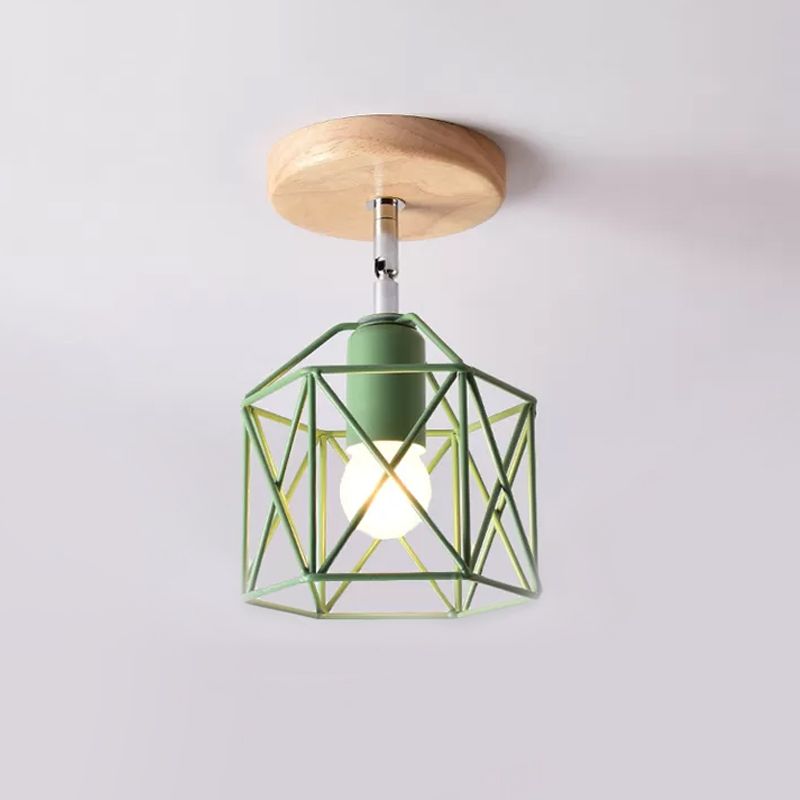 Lámpara de techo hexagonal gris/blanco/rosa/amarillo/azul/verde, lámpara de techo modernista de Metal de 1 cabezal, montaje semiempotrado para dormitorio
