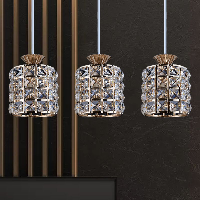 Crystal Drum Pendant Light Metal Frame Ceiling Light for Balcony