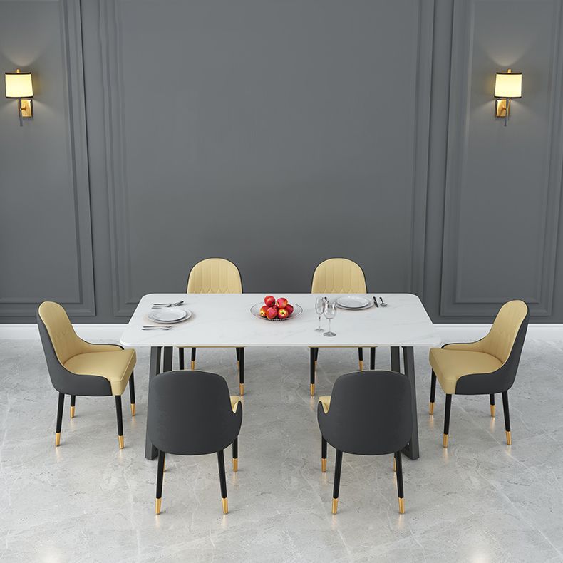Sintered Stone Top Industrial Table for Restaurant Rectangle Dining Table Double Pedestal