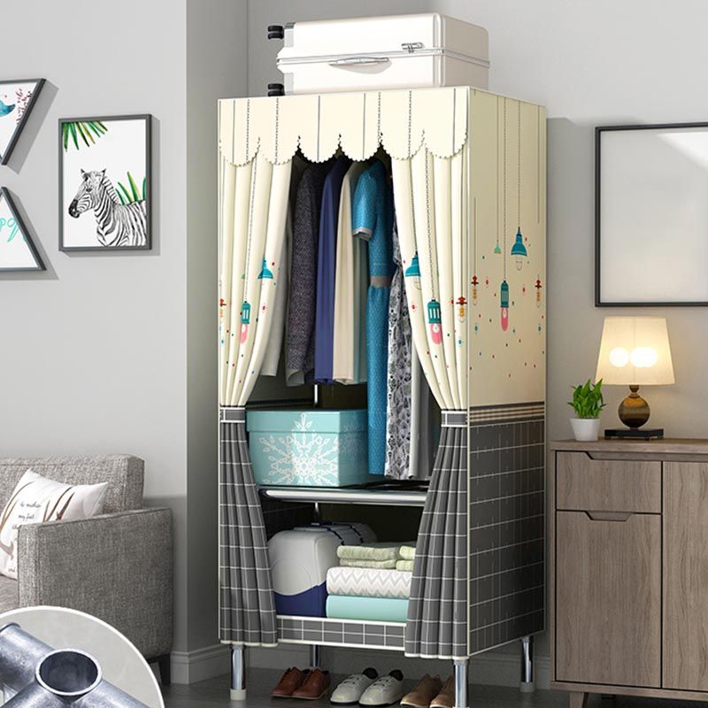 Contemporary Style Wardrobe Steel Cloth Rod Included Wardrobe Closet with Door