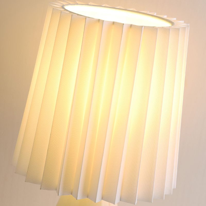 Pleated Fabric Table Lamp Macaron Style 1 Head Ceramic Nightstand Light