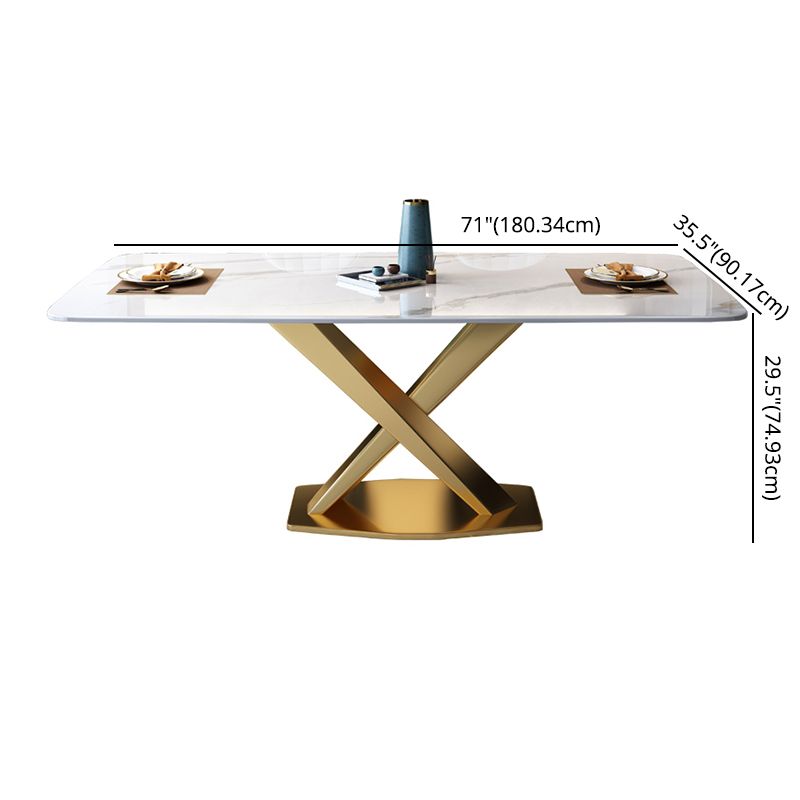 Modern Sintered Stone Dining Table Rectangular Dining Table Set with X-shaped Metal Frame