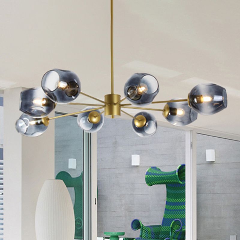 Gold Branch Chandelier Lighting Post Modern 6/8 Lights Light Blue/Clear/Amber Glass Ceiling Suspension Lamp
