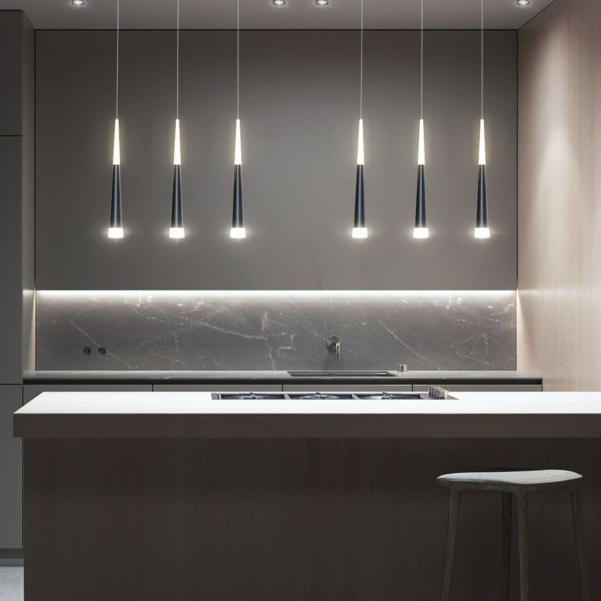 Torch-shaped LED Island Light with 360° Adjustable Spotlight Design Dining Room Lighting Fixture