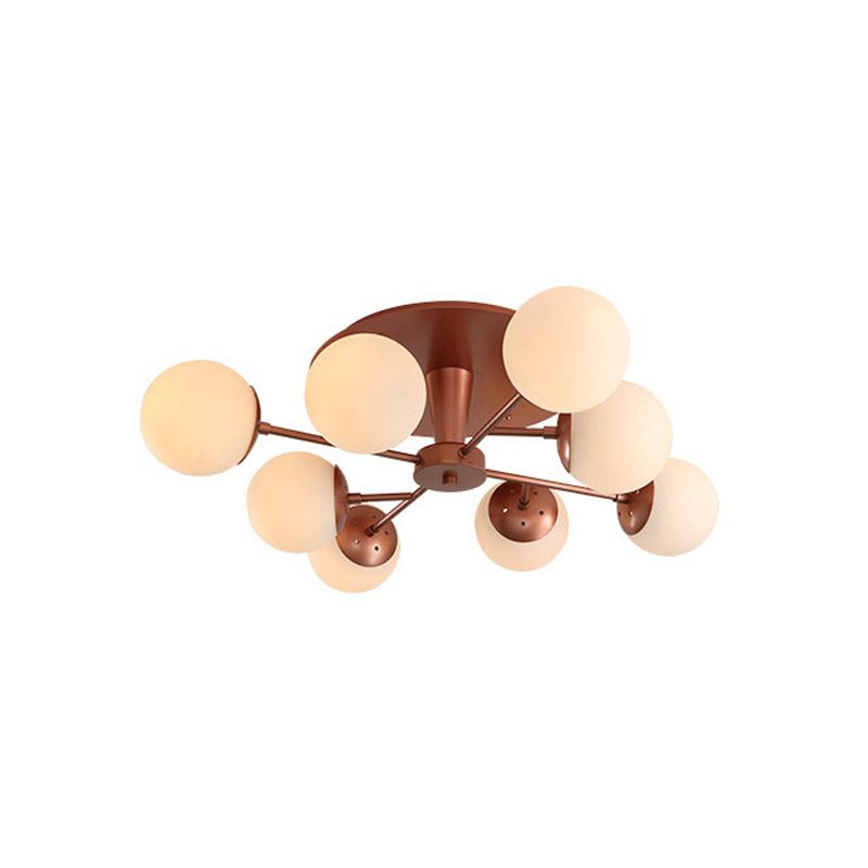 Silver/Rose Gold Finish Ball Semi-Flush Monte Modernist 8 luces de ópalo de vidrio cerca de la luz del techo