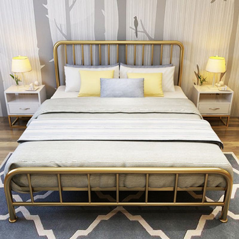Modern Metal Headboard Bed Rectangular Open-Frame Bed with Metal Legs